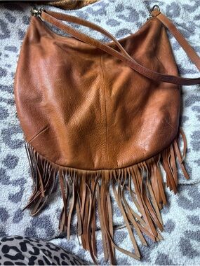 Lucky Brand Cognac Leather Fringe Shoulder Bag